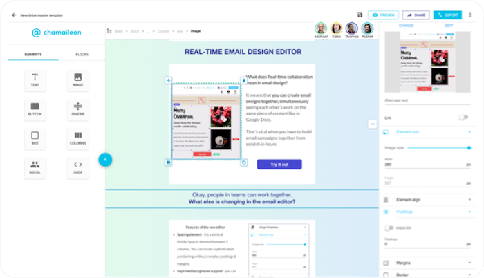 Real time email design edit for teams.